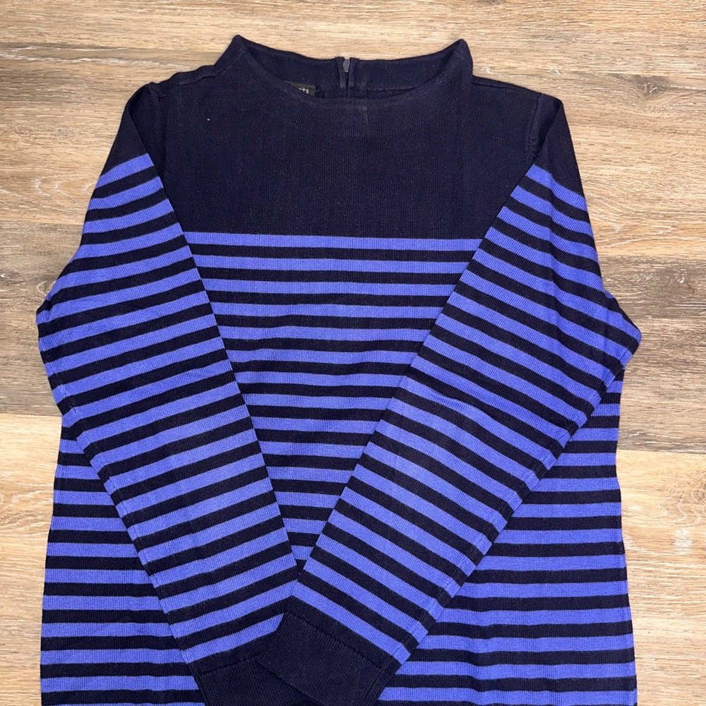 Talbots Navy Royal Blue Striped Knot  Crewneck Sweater Size L